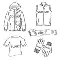 Set of hand drawn clothes doodles isolated on a white background