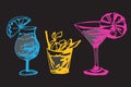 Set with hand drawn cocktails glasses.