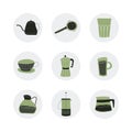 Set with hand-drawn coffee accessories. A good template for a website, postcards, posters, stickers, bloggers