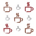 Set of hand-drawn coffee cup icons, brush drawing Royalty Free Stock Photo