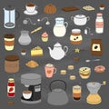 Set of hand drawn coffee, tea and cocoa items. Royalty Free Stock Photo