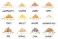 Set of hand drawn colored piles of cereal grains. Vector illustration