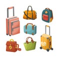 Set of hand drawn colored travel bags and backpacks in cartoon style Royalty Free Stock Photo