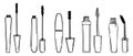 Set of hand drawn contour tubes of mascara, cosmetics, make-up. Icons, sketch vector Royalty Free Stock Photo