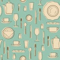 Set of hand drawn cookware. Silhouettes of kitchen utensils. Royalty Free Stock Photo