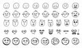 Set of Hand Drawn Creative Vector Emoticons or Sketched Human and Animal Smiles