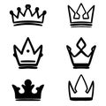 Set of hand drawn crown symbols. Design elements for logo, label, sign, poster, card. Royalty Free Stock Photo