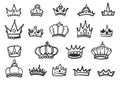 Set of hand drawn crowns isolated on white background. Vector illustration Royalty Free Stock Photo