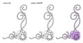 Set of hand drawn cute borders with textile flower, swirl pattern, pearls and beads in three versions.