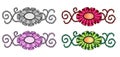 Set of hand drawn cute cartoon frames with textile frills, pearls and beads. Royalty Free Stock Photo