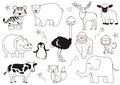 Hand-Drawn Cute Cartoonish Animals Vector Illustration Set Isolated On A White Background.