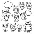 Set of hand-drawn cute cats with various face expressions and poses Royalty Free Stock Photo