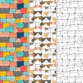 Set Of Hand Drawn Cute Cats Vector Pattern Background. Doodle Funny. Royalty Free Stock Photo