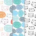 Set Of Hand Drawn Cute Cats Vector Pattern Background. Doodle Funny. Royalty Free Stock Photo