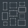 Set of hand drawn decorative square photo frames. Vintage frames.