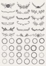 Set of hand drawn decorative wreaths and laurels