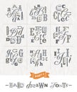 Set of Hand drawn different fonts Royalty Free Stock Photo