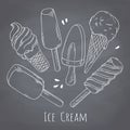 Set of hand drawn different ice cream. Food design