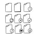 Set of hand drawn Document Flow Management Vector Line Icons. doodle Royalty Free Stock Photo