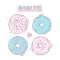 Set of Hand drawn donuts isolated in vector. Sweet