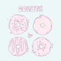 Set of Hand drawn donuts in vector. Sweet