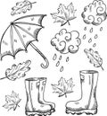 Set of hand drawn doodle autumn illustrations Royalty Free Stock Photo