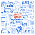 Set of hand drawn doodle back to scool icons