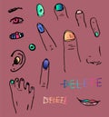 Set of hand drawn doodle body parts