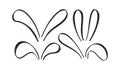 Set of Hand Drawn doodle bunny ears on white baclground. Sketch line Easter decoration.