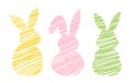 Set of Hand drawn doodle bunny vector illustration. Cute scribble style rabbit Easter icon. Royalty Free Stock Photo