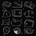 Set of Hand Drawn Doodle Business and Tax, finance icons Theme Doodle Collection In black Isolated Background