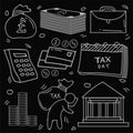 Set of Hand Drawn Doodle Business and Tax, finance icons Theme Doodle Collection In black Isolated Background