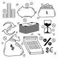 Set of Hand Drawn Doodle Business and Tax, finance icons Theme Doodle Collection In White Isolated Background