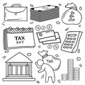 Set of Hand Drawn Doodle Business and Tax, finance icons Theme Doodle Collection In White Isolated Background