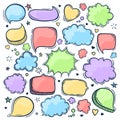Set of hand drawn doodle colored Speach bubbles. Pastel colors. Vector illustration Royalty Free Stock Photo