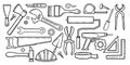 Set of hand drawn doodle construction tools. Home building and repair tool sketch style. Workshop equipment vector illustration Royalty Free Stock Photo