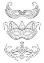 Set of hand-drawn doodle face masks. Festival Mardi Gras Royalty Free Stock Photo