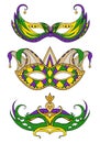 Set of hand-drawn doodle face masks. Festival Mardi Gras Royalty Free Stock Photo