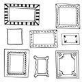 Set of hand drawn doodle frames, squares, vector borders design elements. Royalty Free Stock Photo