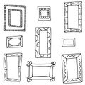 Set of hand drawn doodle frames, squares, vector borders design elements. Royalty Free Stock Photo