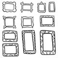 Set of hand drawn doodle frames, squares, vector borders design elements. Cartoon comic style Royalty Free Stock Photo