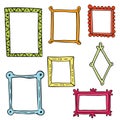 Set of colored hand drawn doodle frames, squares, vector borders design elements. Royalty Free Stock Photo