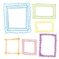 Set of hand drawn doodle frames, squares, vector borders design elements. Royalty Free Stock Photo