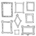 Set of hand drawn doodle frames, squares, vector borders design elements. Royalty Free Stock Photo