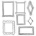 Set of hand drawn doodle frames, squares, vector borders design elements. Royalty Free Stock Photo