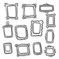 Set of hand drawn doodle frames, squares, vector borders design elements. Royalty Free Stock Photo