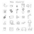 Set of hand-drawn doodle home relaxation icons, vector illustration Royalty Free Stock Photo