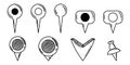 Set of Hand Drawn Doodle Location Pins. Diversify Your Designs with Various Navigation Markers, Pinpoints, Tags and