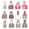 Set of hand drawn doodle people. funny portraits. vector avatar. Royalty Free Stock Photo