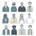 Set of hand drawn doodle people. funny portraits. vector avatar